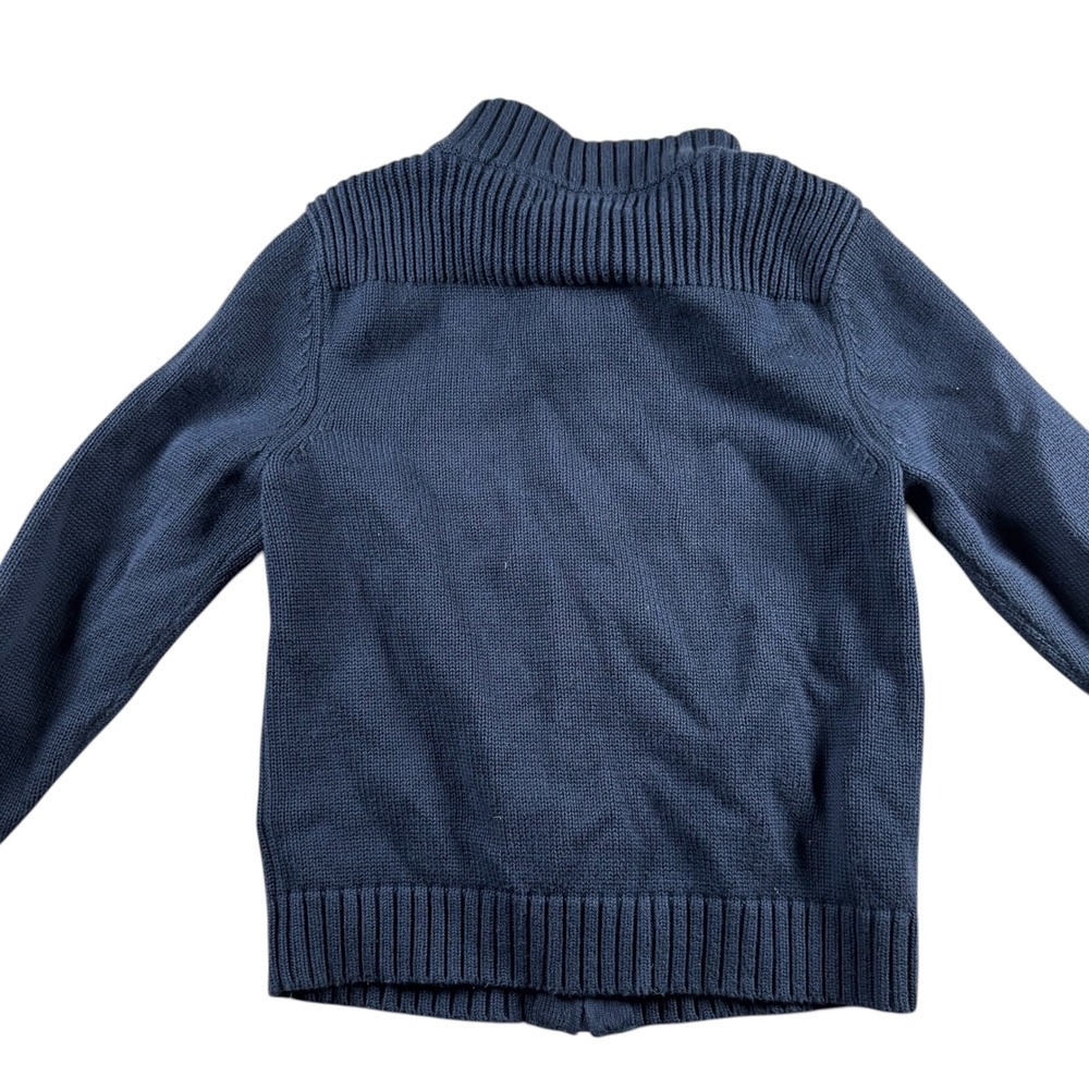 Lands End Kids Large Navy Full Zip Mock Neck Ribbed Cotton Sweater School Preppy - Picture 3 of 8